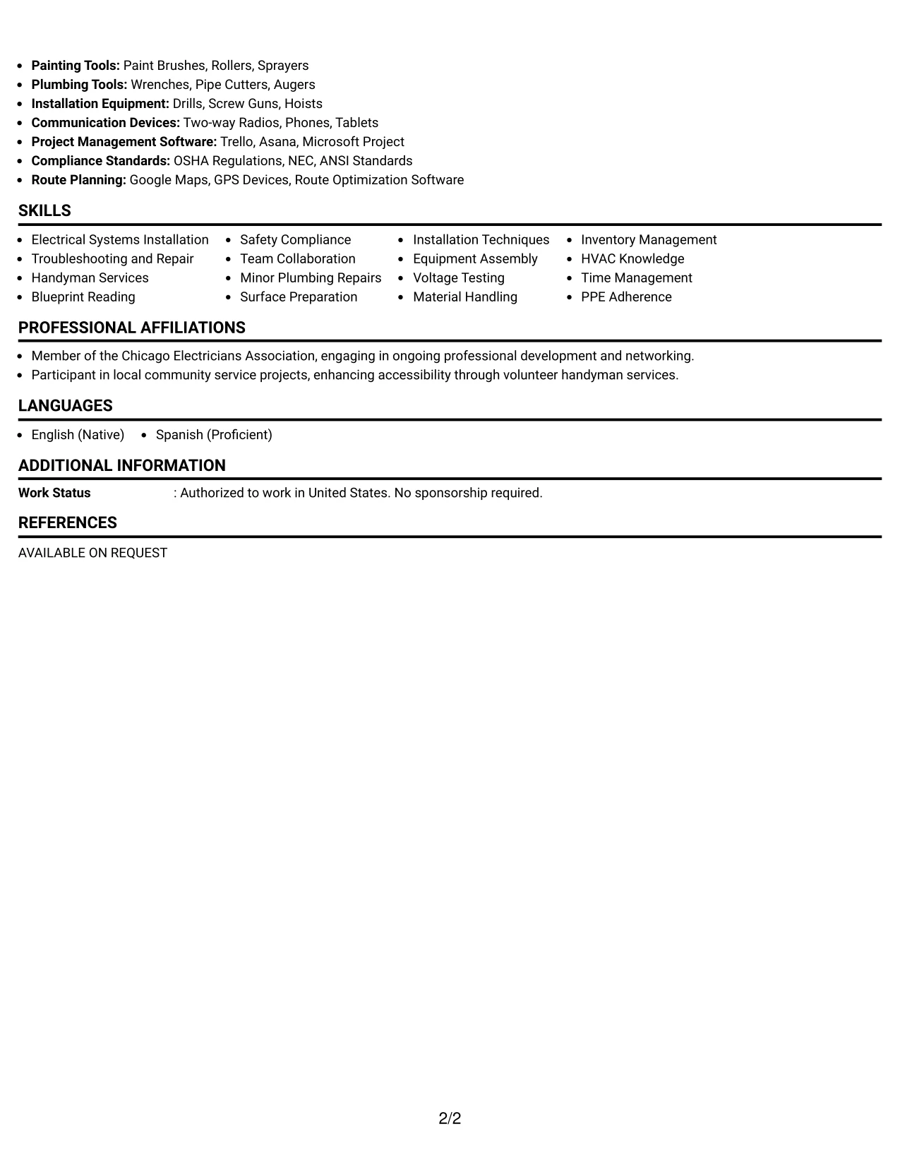 Resume Example Page 2