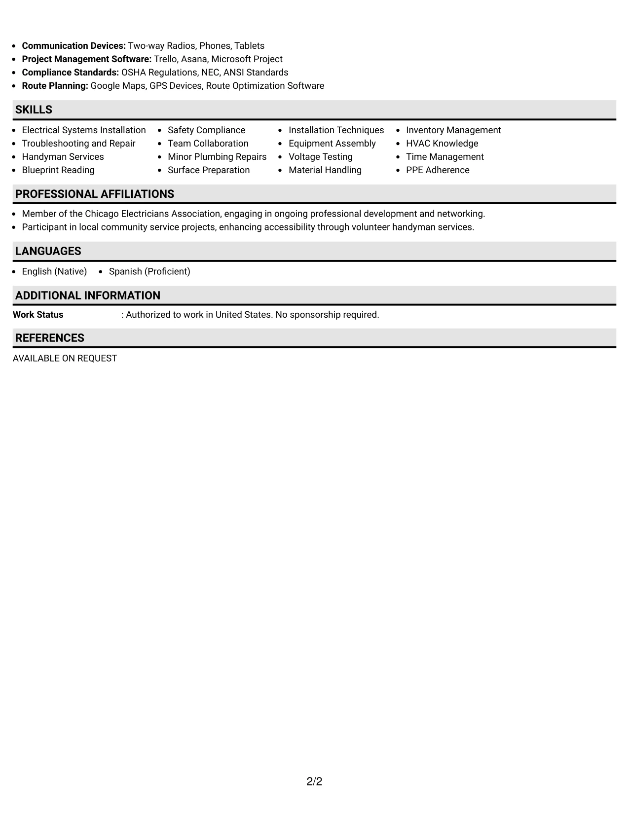 Resume Example Page 2