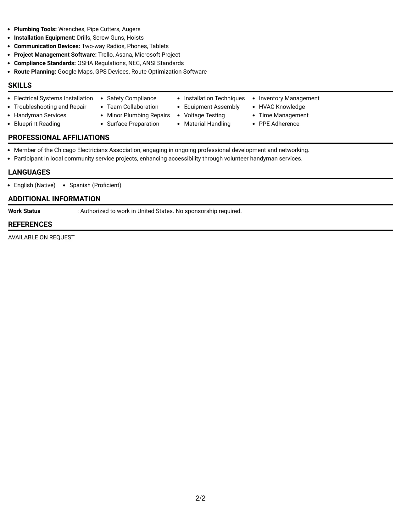 Resume Example Page 2