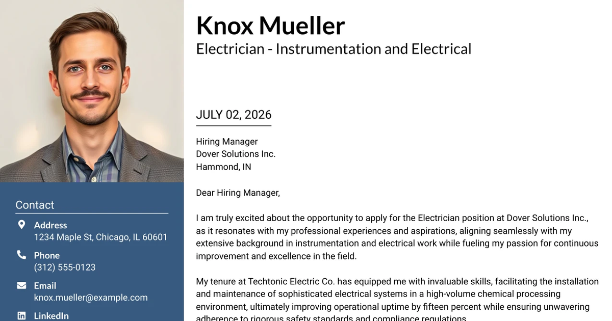 30+ Electrician - Instrumentation and Electrical Cover Letter Templates with Example 2026