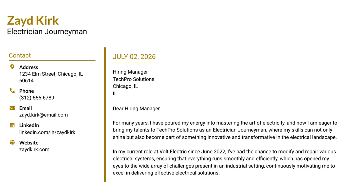 30+ Electrician Journeyman Cover Letter Templates with Example 2026