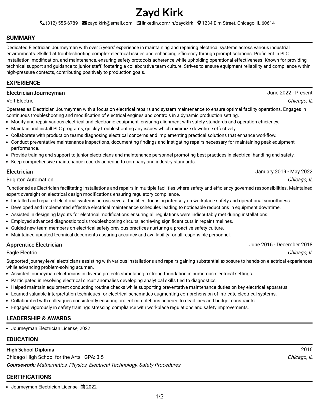 Resume Example Page 1