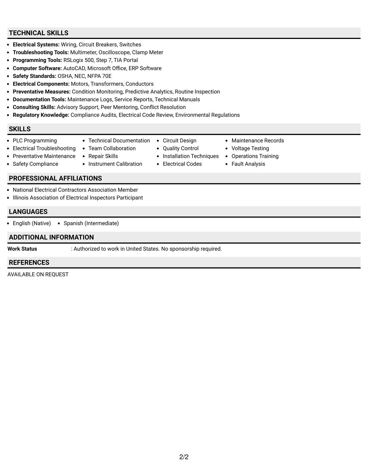 Resume Example Page 2