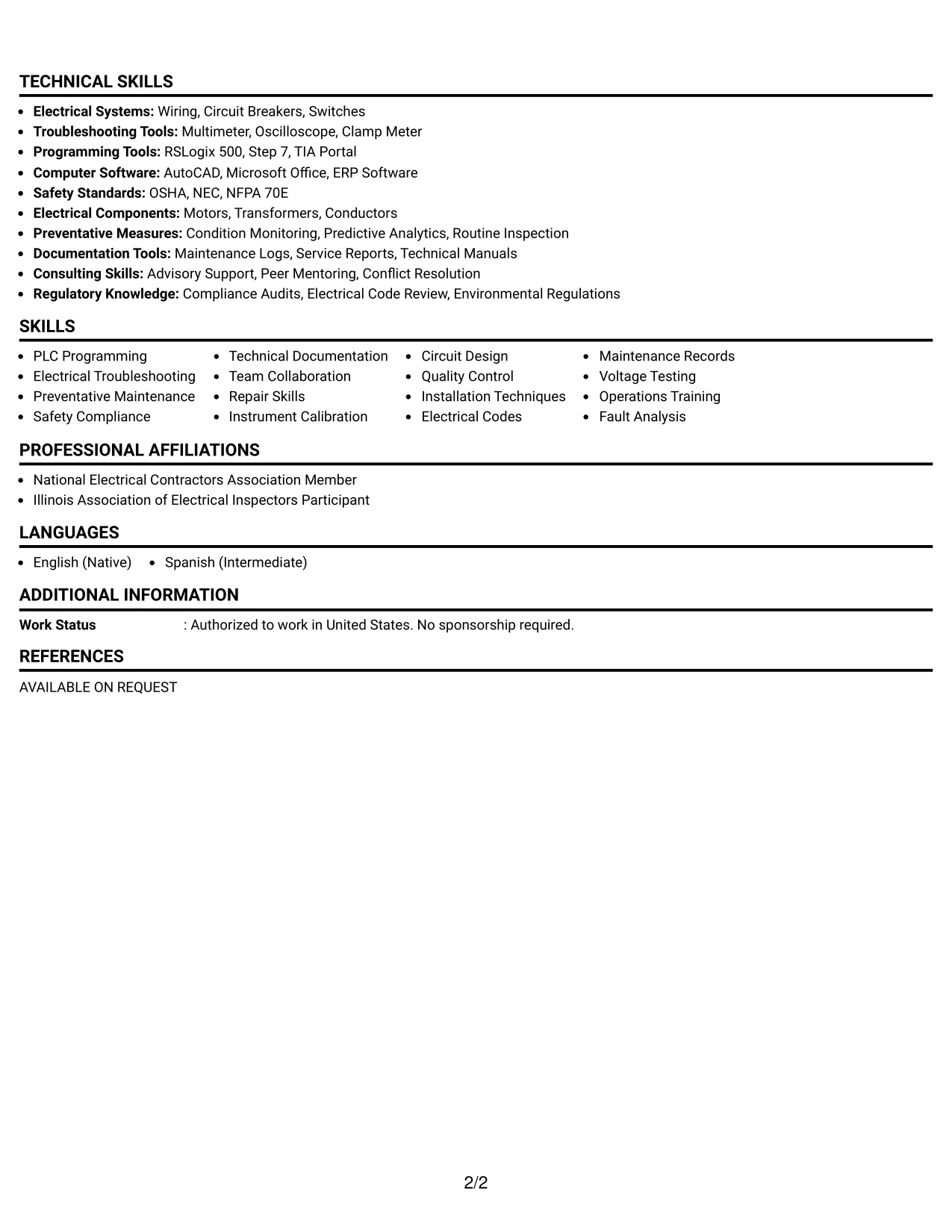 Resume Example Page 2