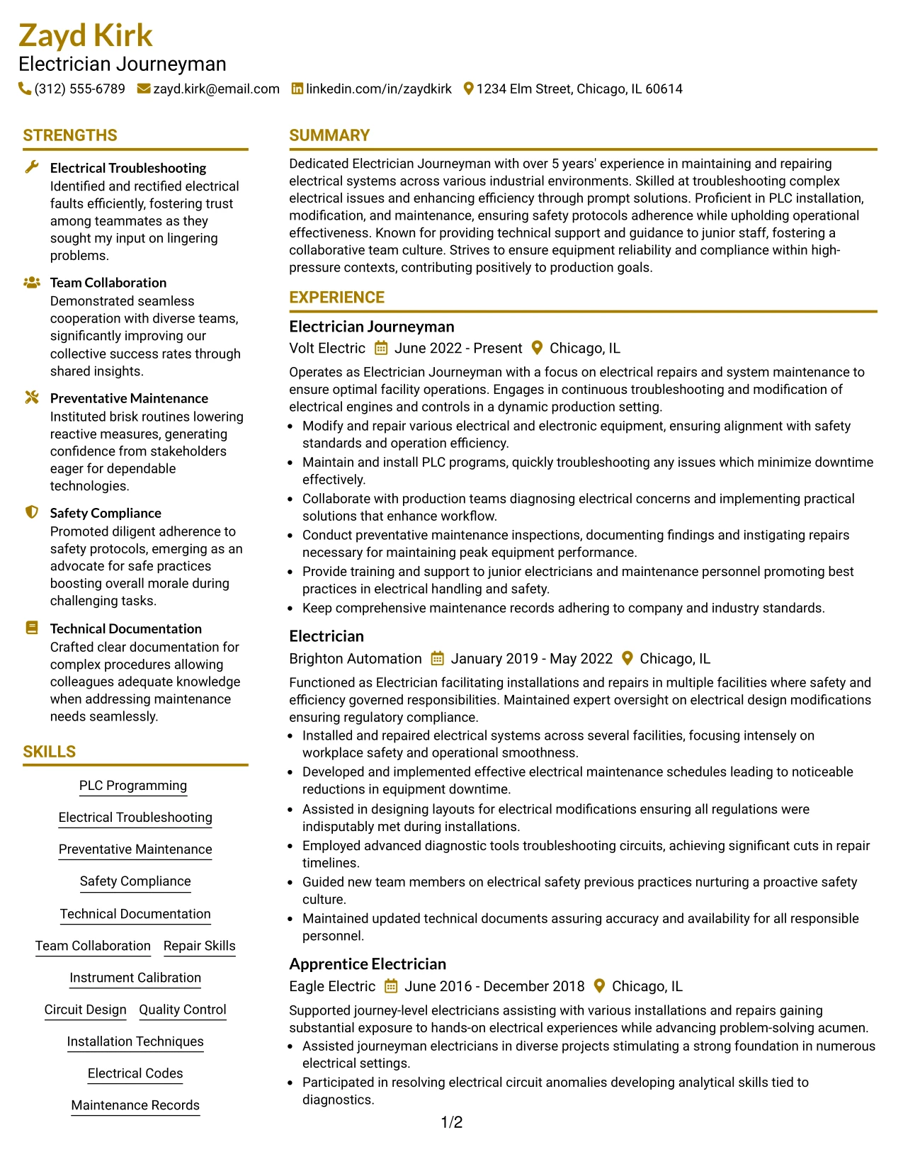 Resume Example Page 1