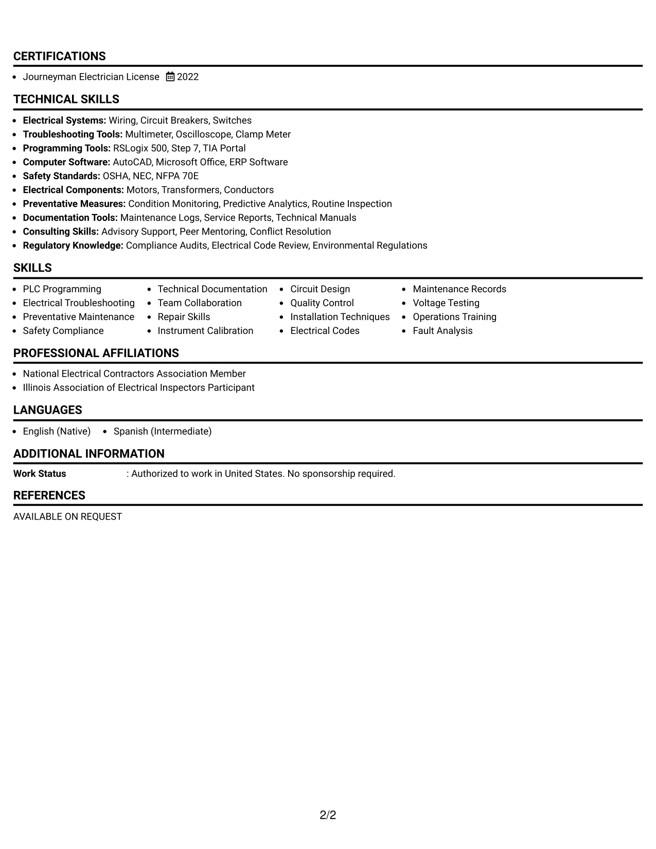 Resume Example Page 2