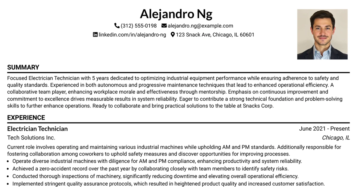33 Electrician Technician Resume Templates with Example 2026 (ATS-Optimized)