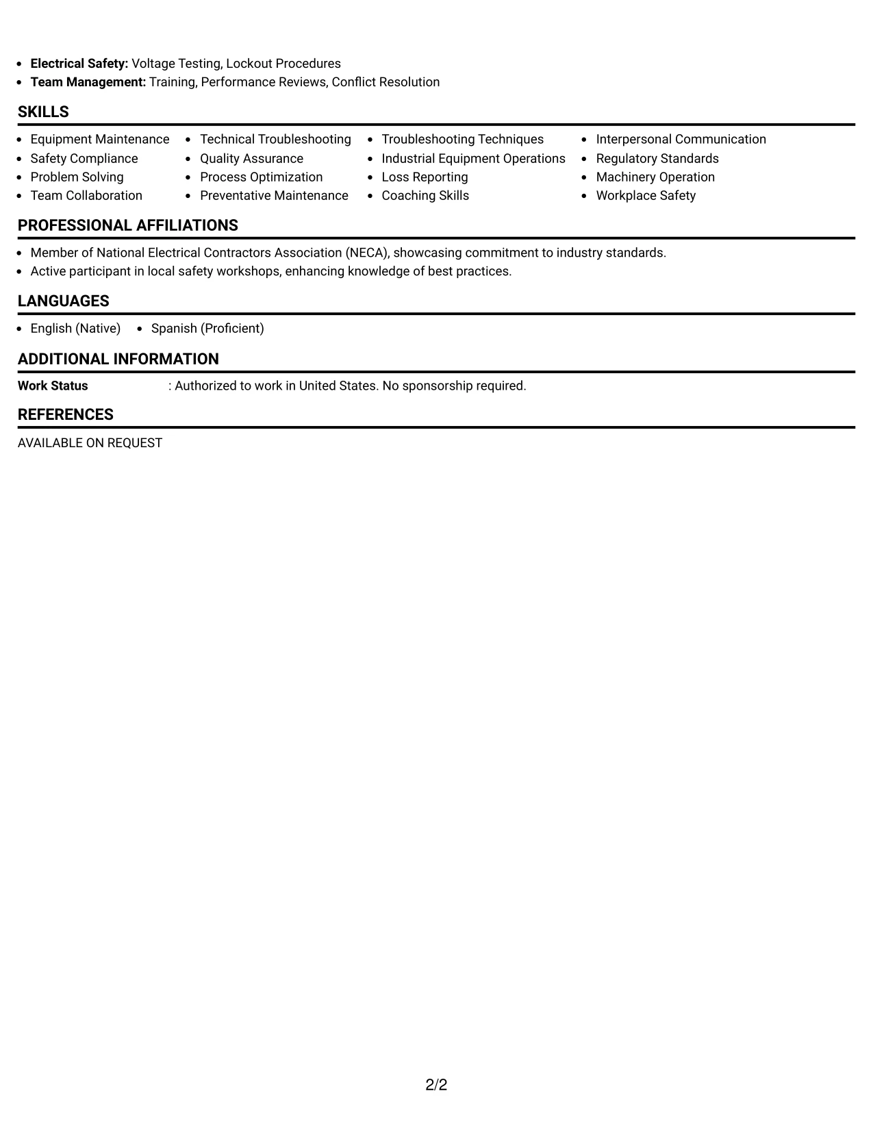 Resume Example Page 2