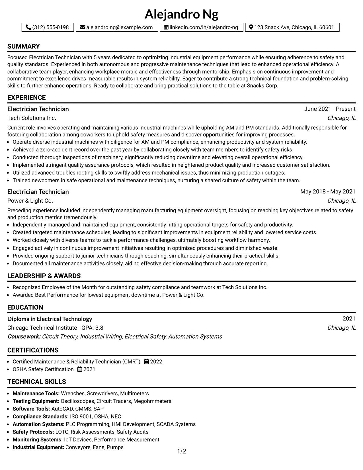 Resume Example Page 1