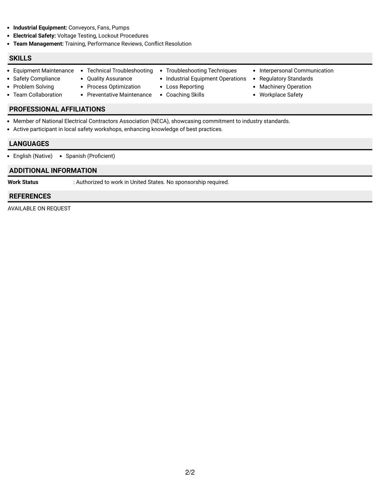 Resume Example Page 2