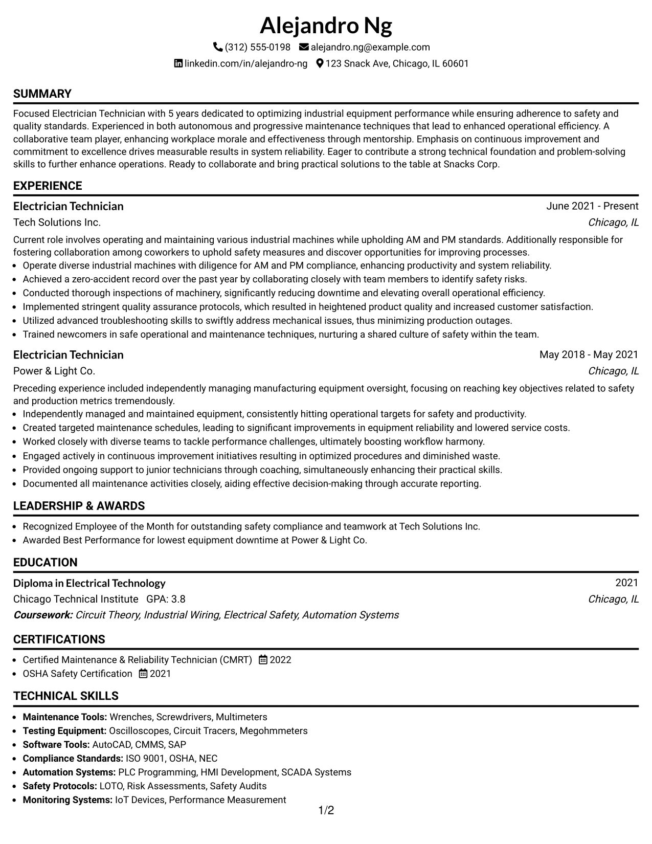 Resume Example Page 1