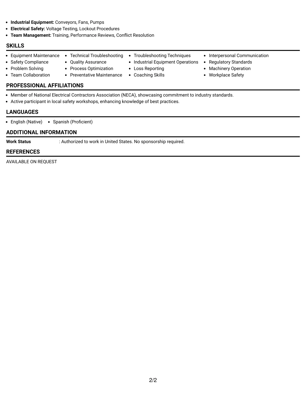 Resume Example Page 2