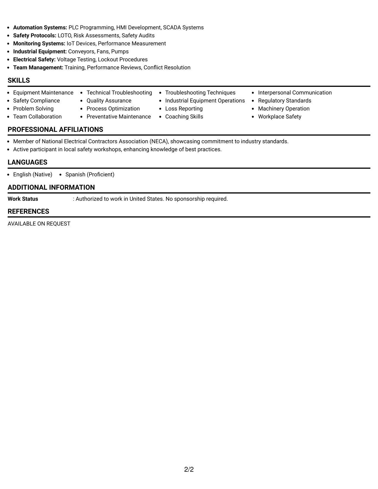 Resume Example Page 2