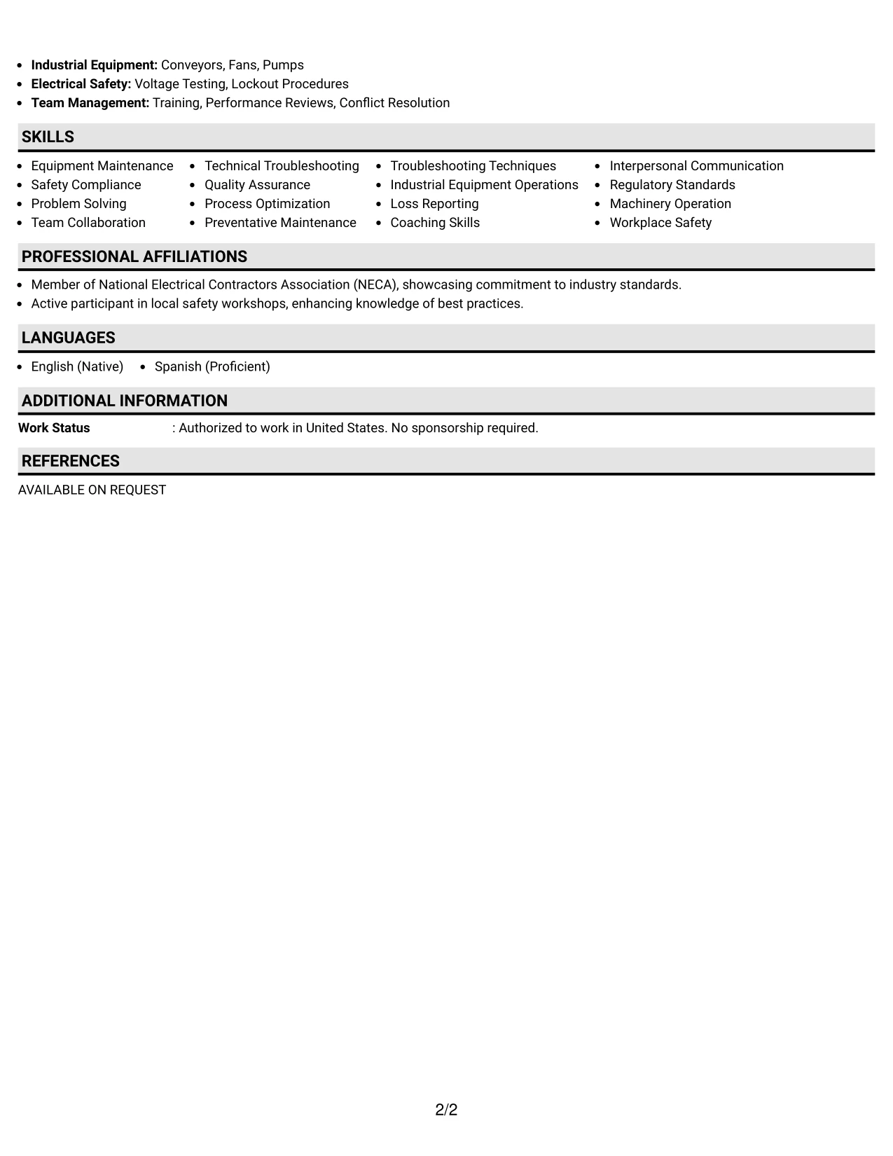 Resume Example Page 2
