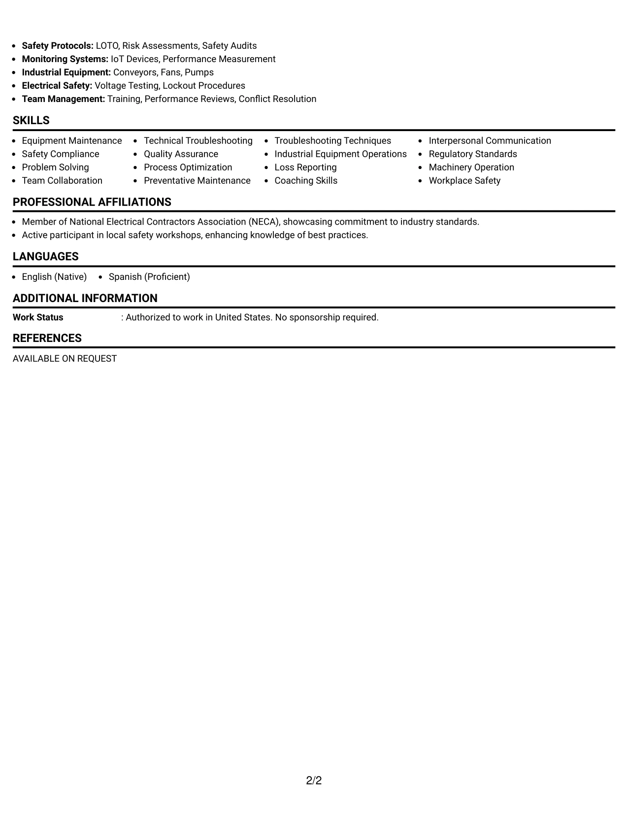 Resume Example Page 2