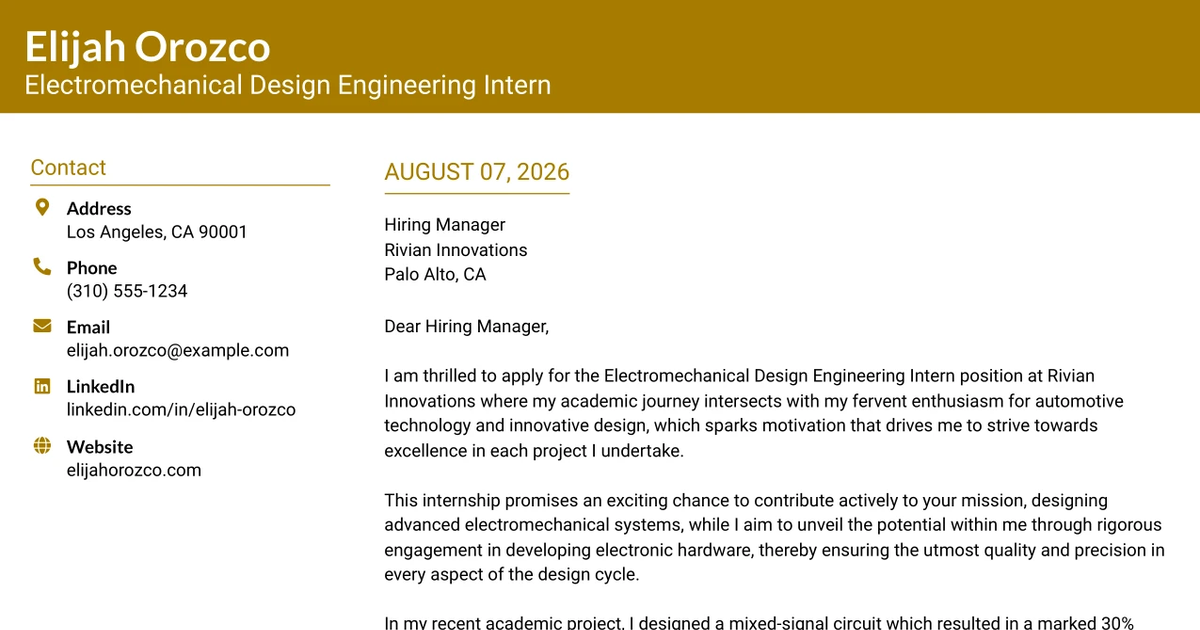 30+ Electromechanical Design Engineering Intern Cover Letter Templates with Example 2026