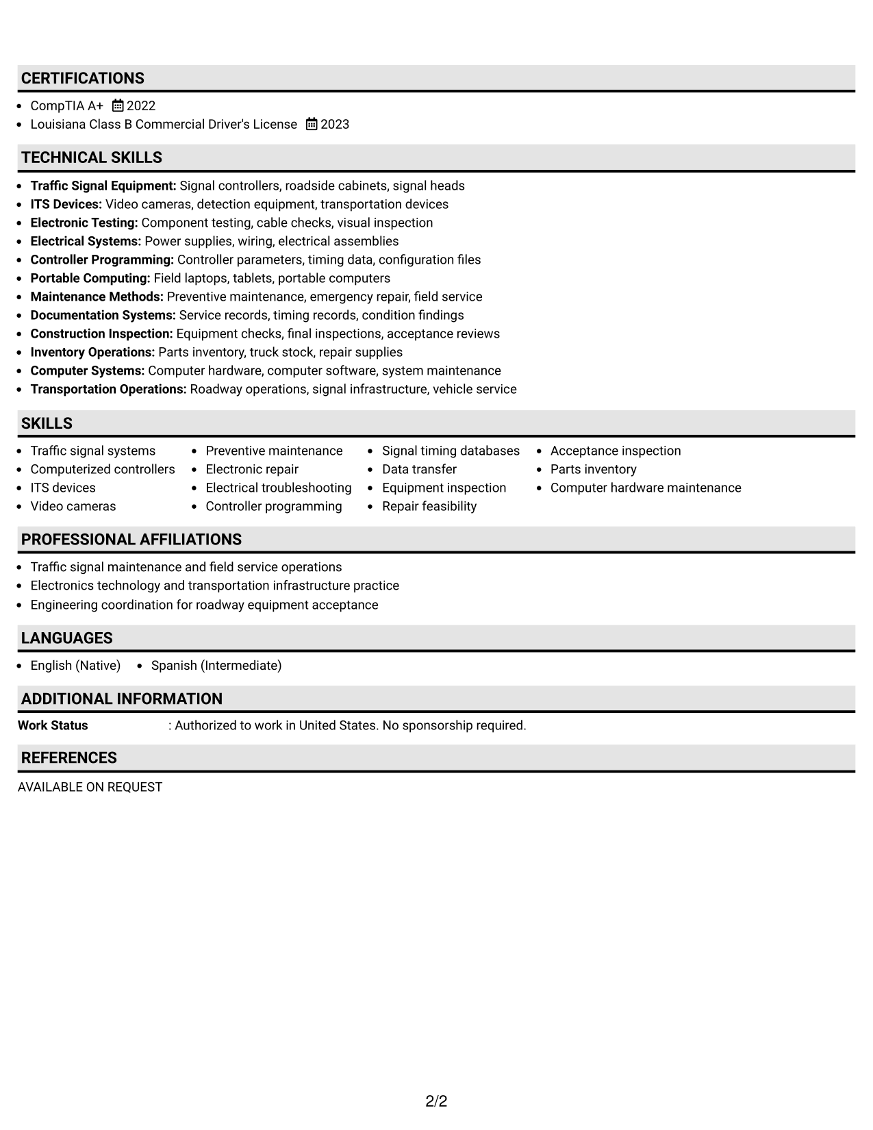 Resume Example Page 2