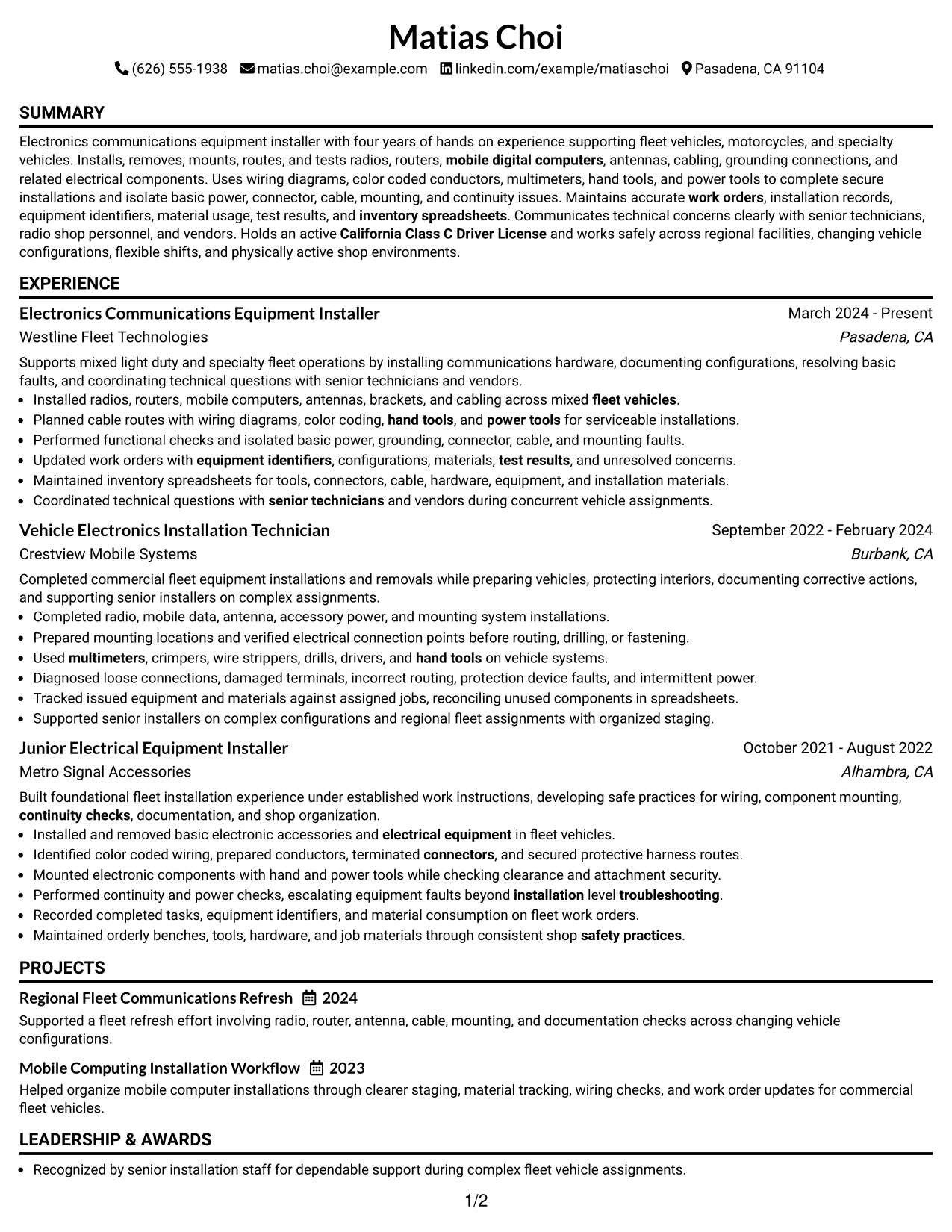 Resume Example Page 1