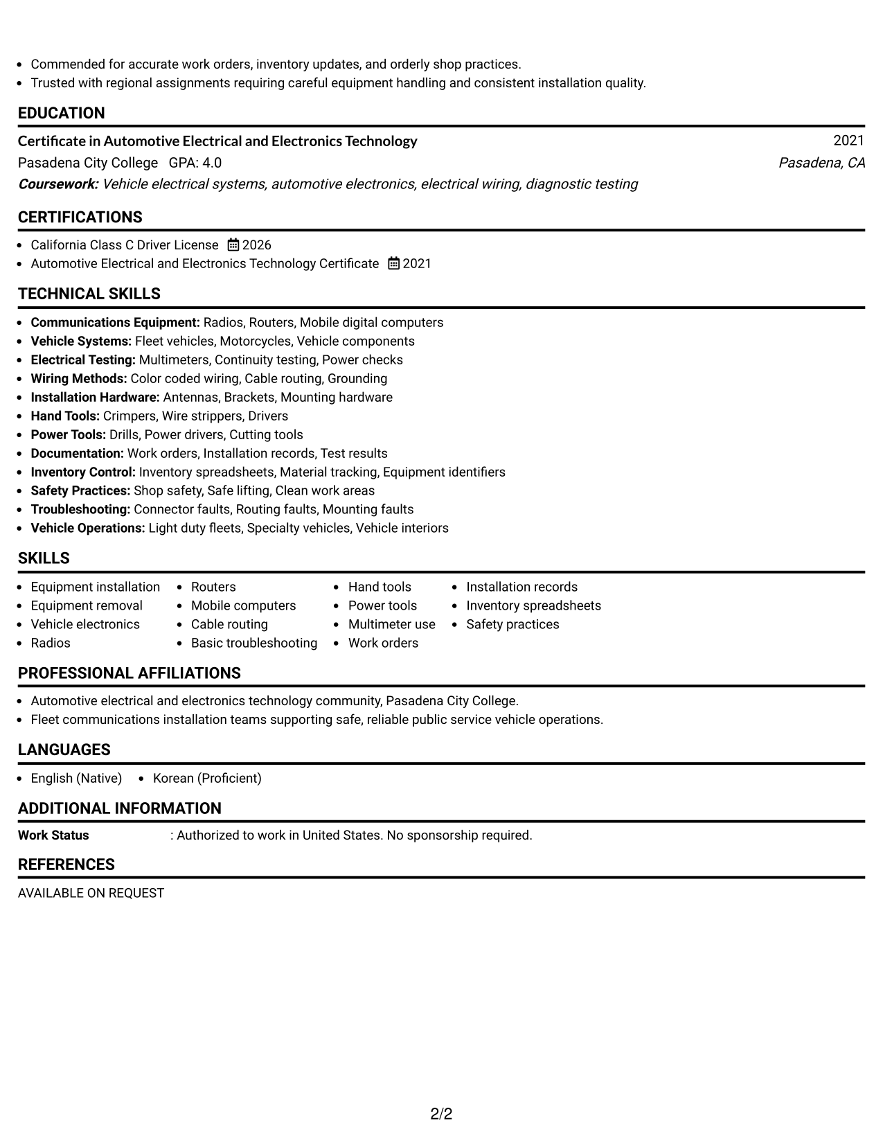 Resume Example Page 2