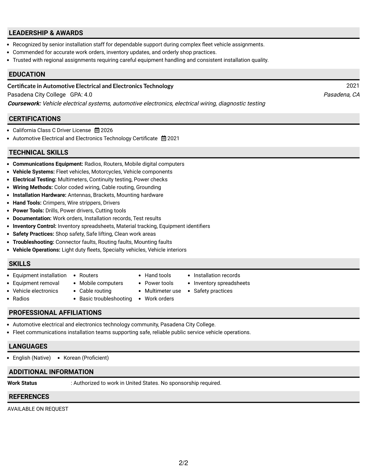 Resume Example Page 2