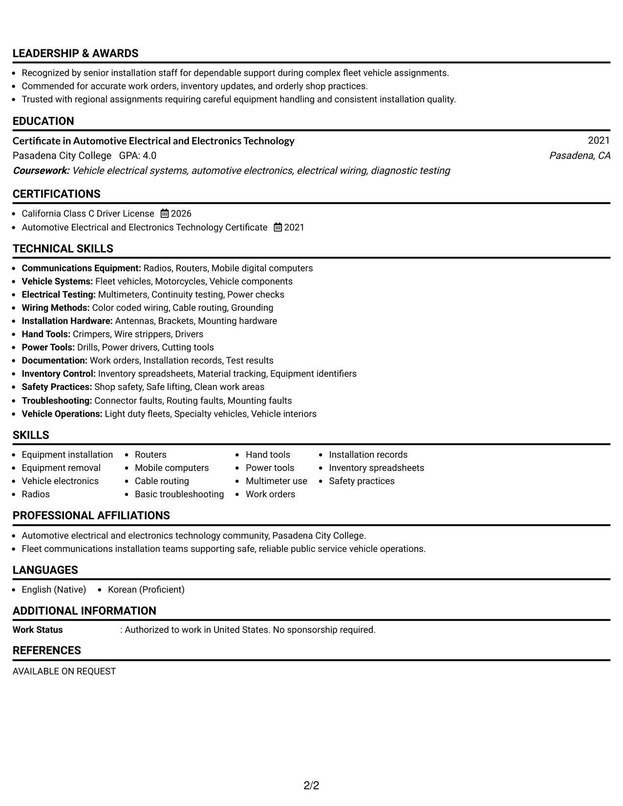 Resume Example Page 2
