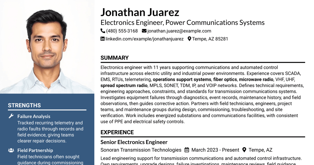 7 Electronics Engineer - Power Communications Systems Resume Templates with Example