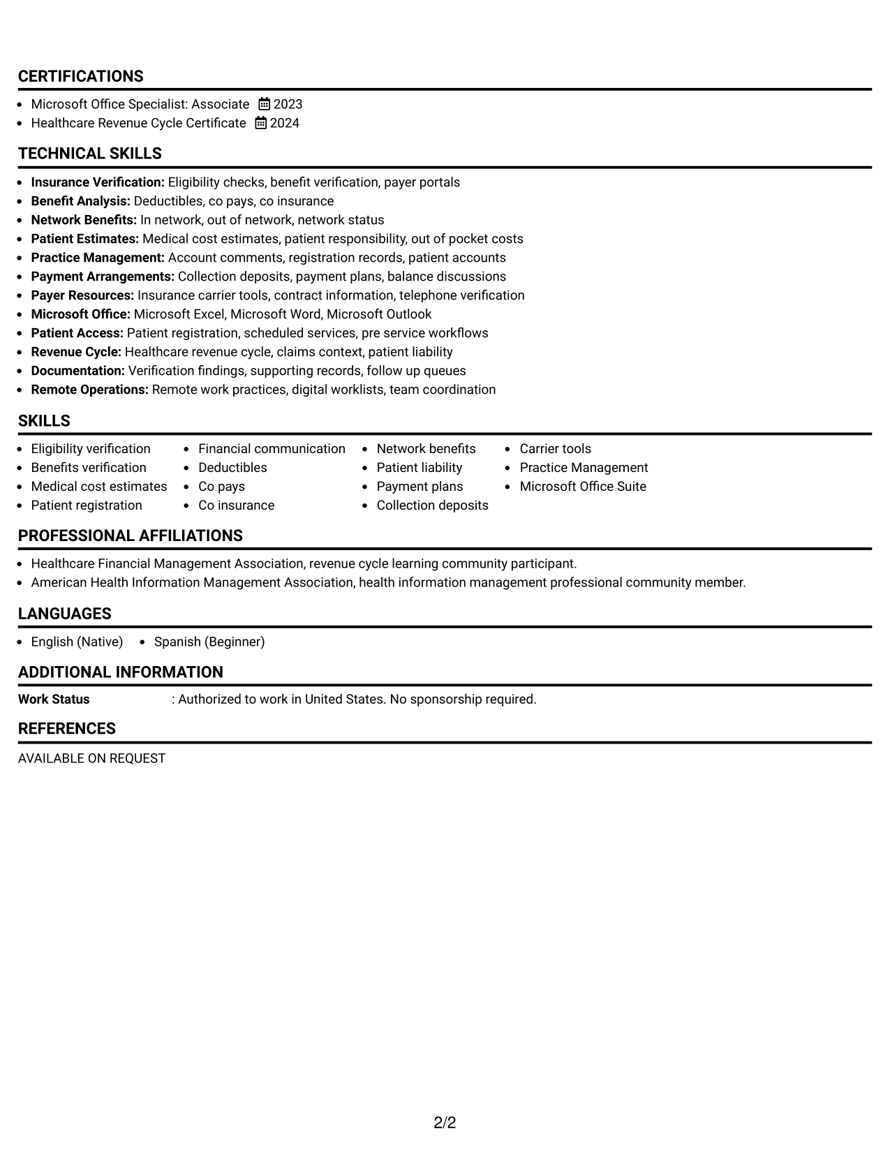 Resume Example Page 2