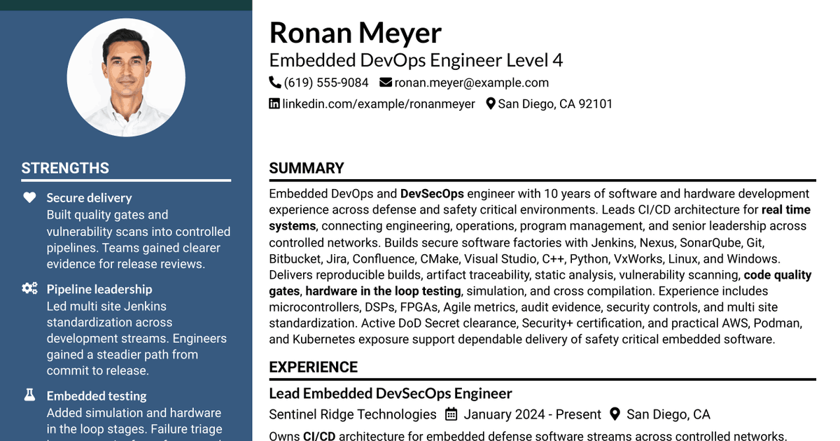 7 Embedded DevOps Engineer Level 4 (AHT) Resume Templates with Example