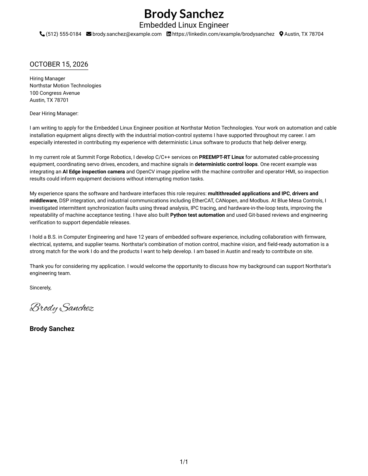 Cover letter example — page 1
