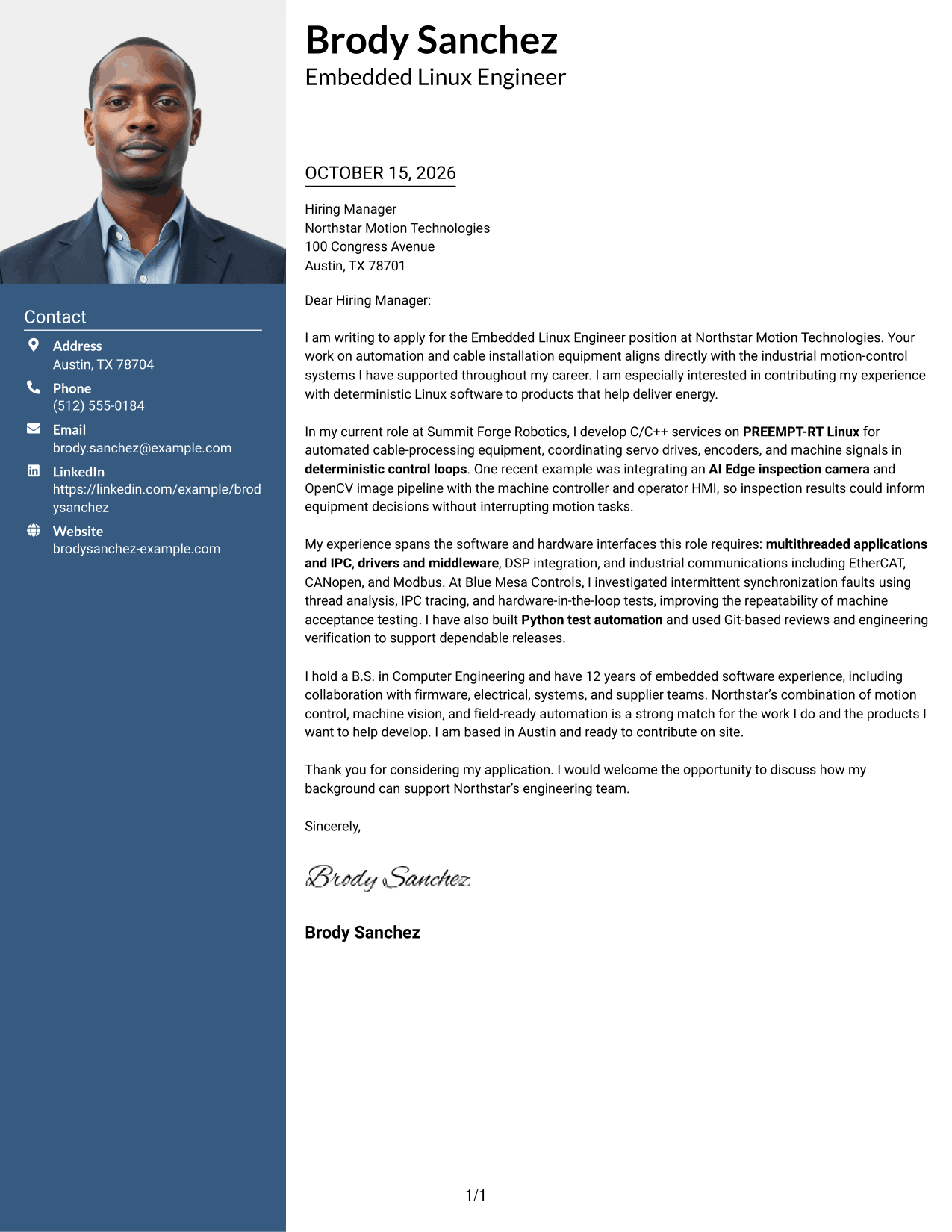 Cover letter example — page 1