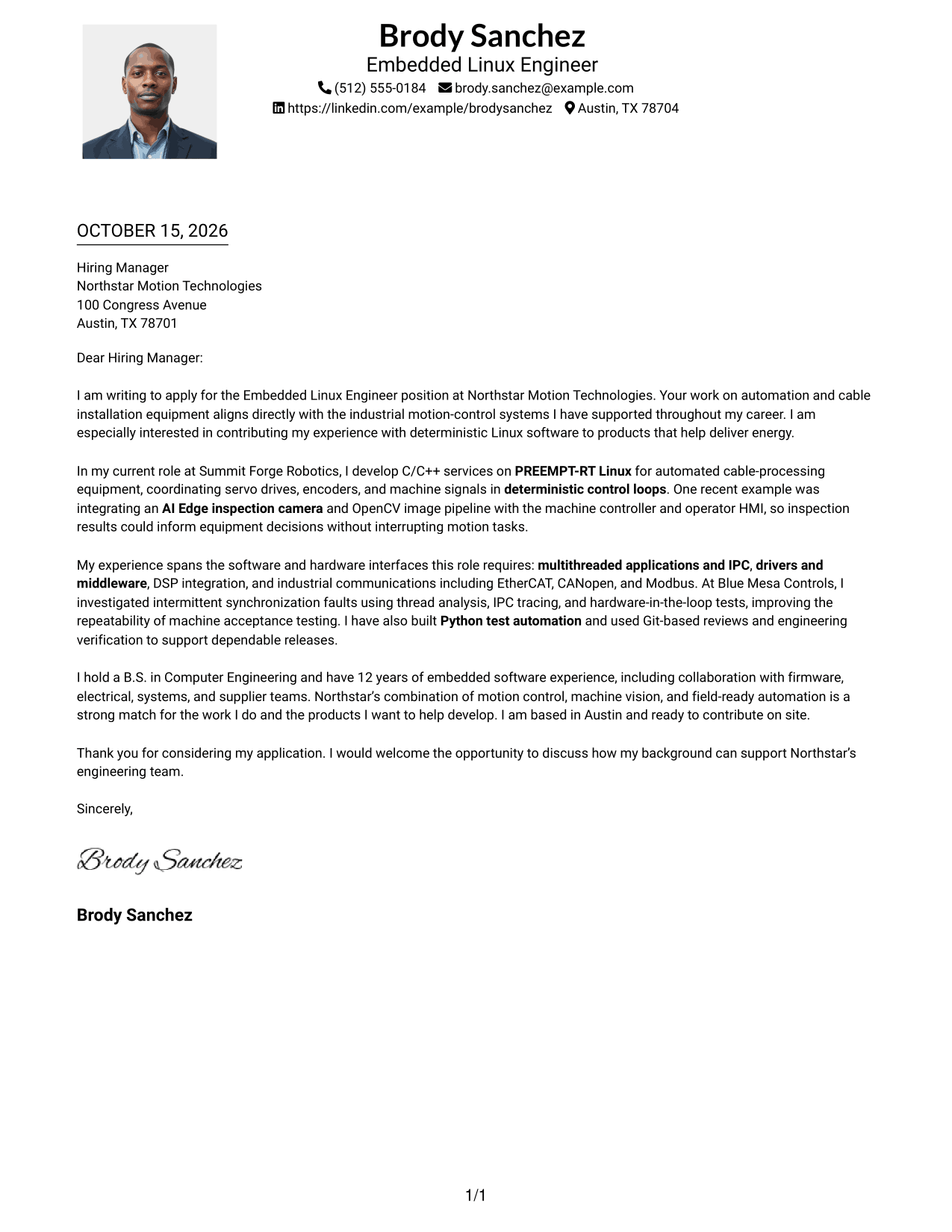 Cover letter example — page 1
