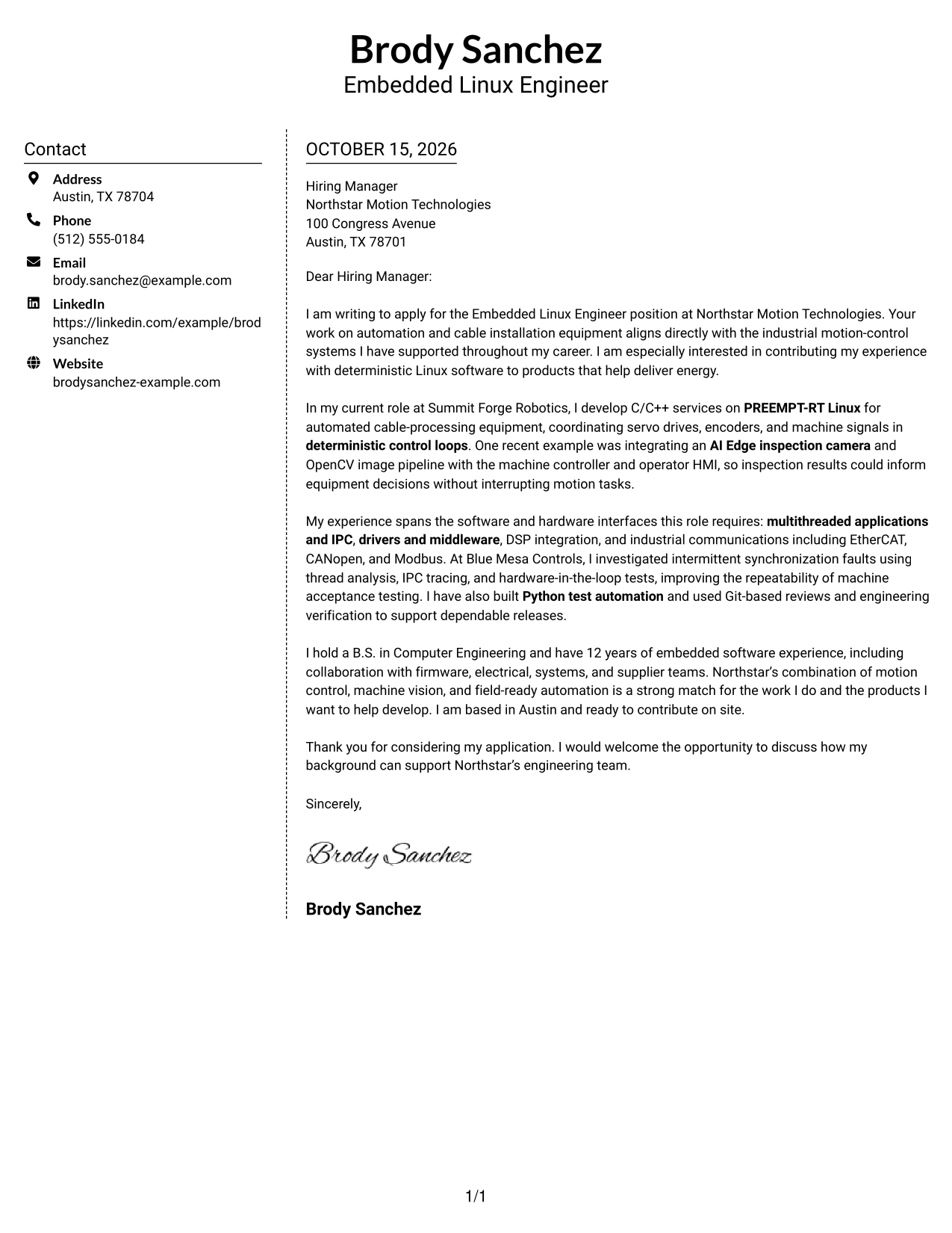 Cover letter example — page 1