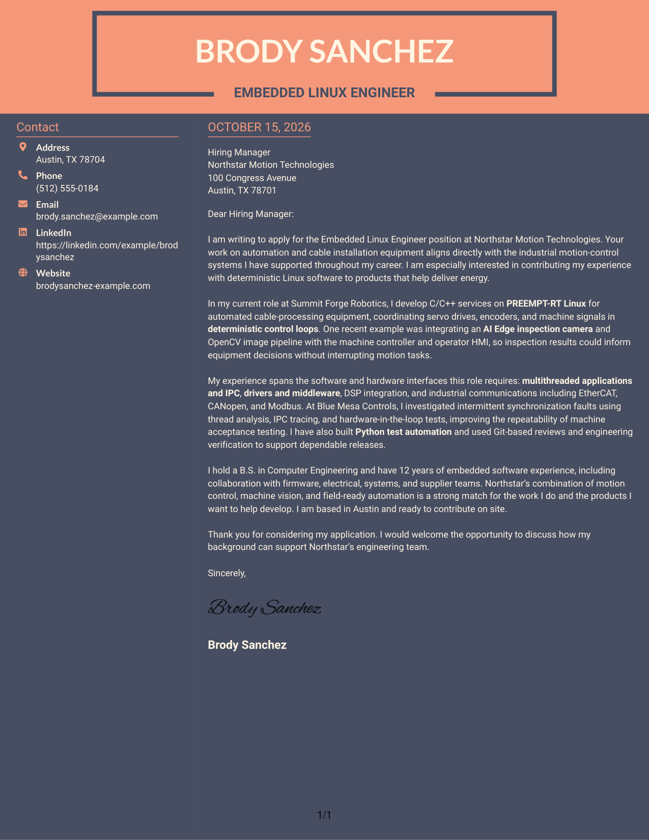 Cover letter example — page 1