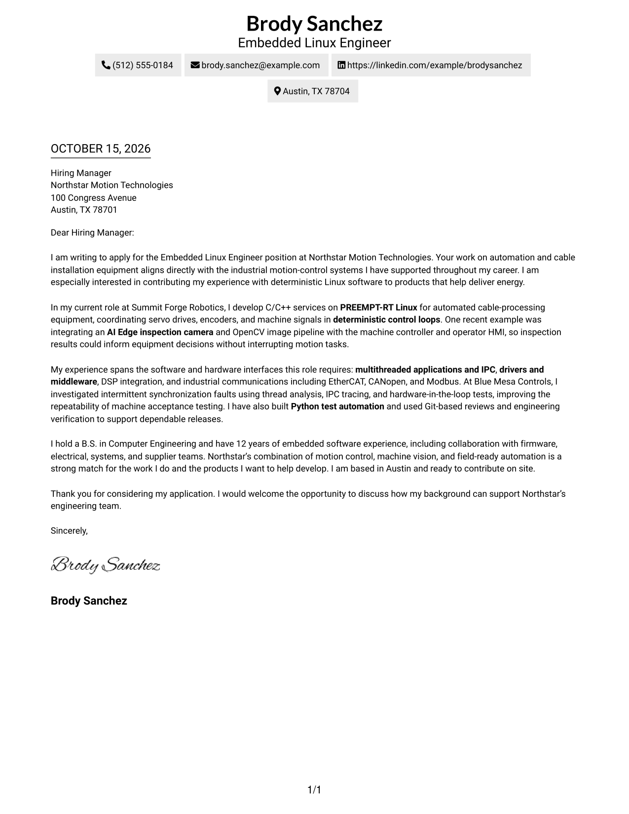 Cover letter example — page 1