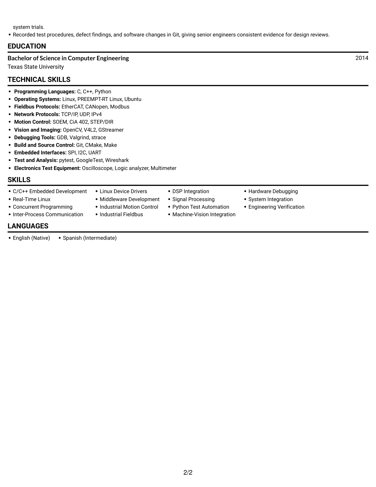 Resume example — page 2