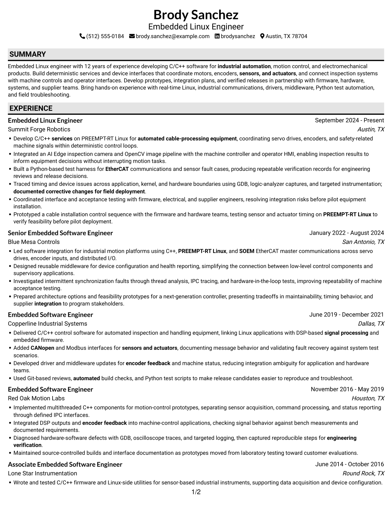 Resume example — page 1