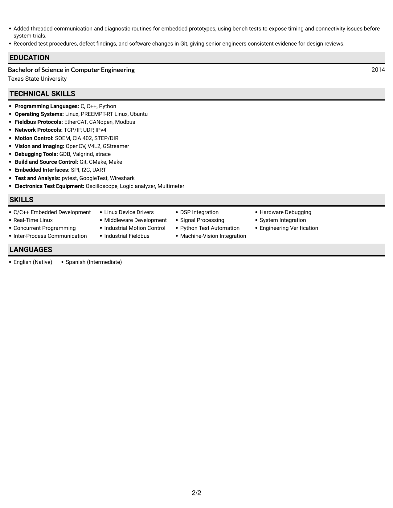 Resume example — page 2