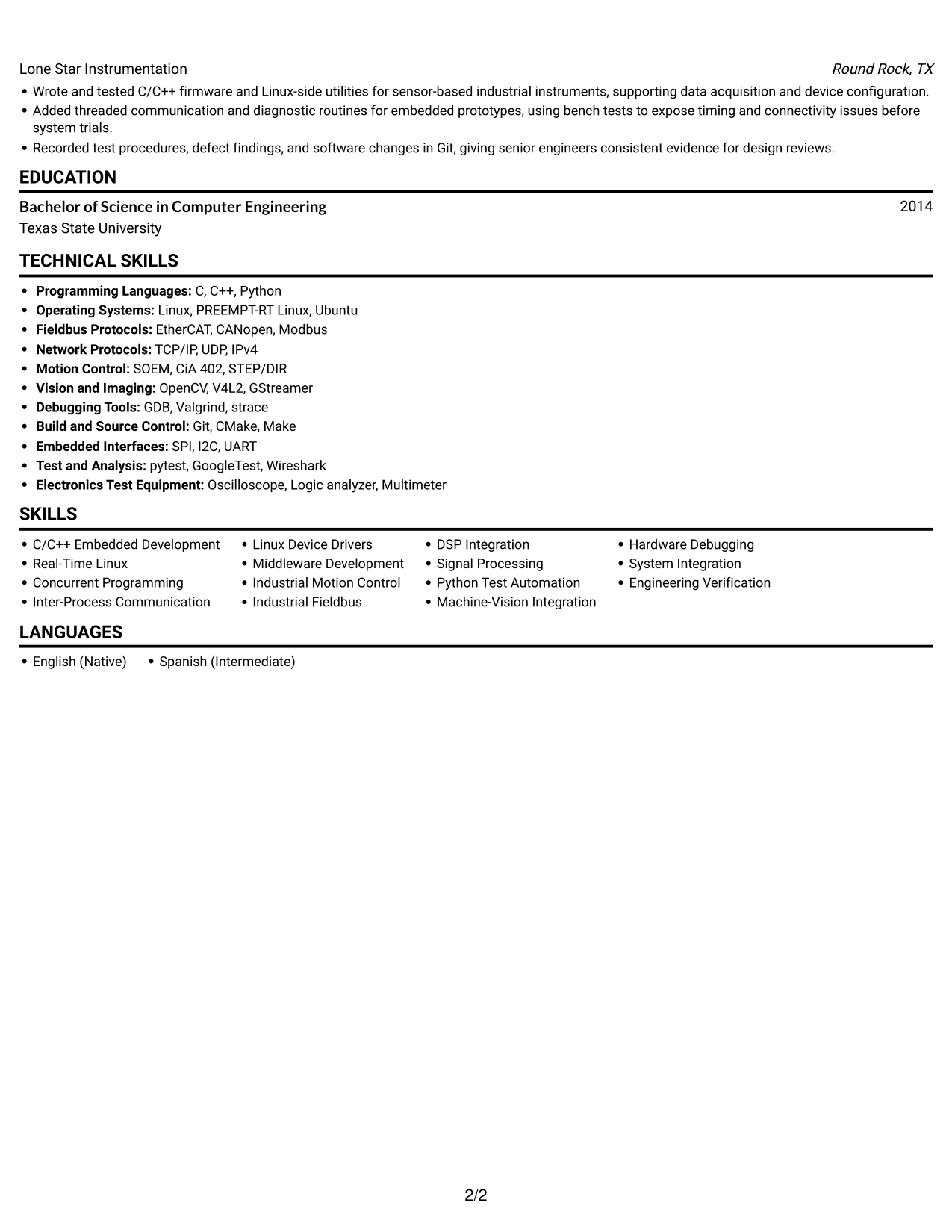 Resume example — page 2