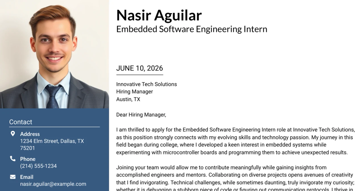 30+ Embedded Software Engineering Intern Cover Letter Templates with Example 2026