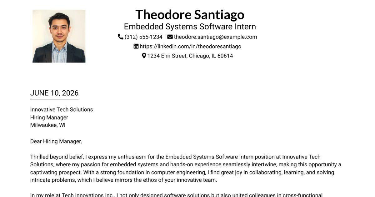 30+ Embedded Systems Software Intern Cover Letter Templates with Example 2026