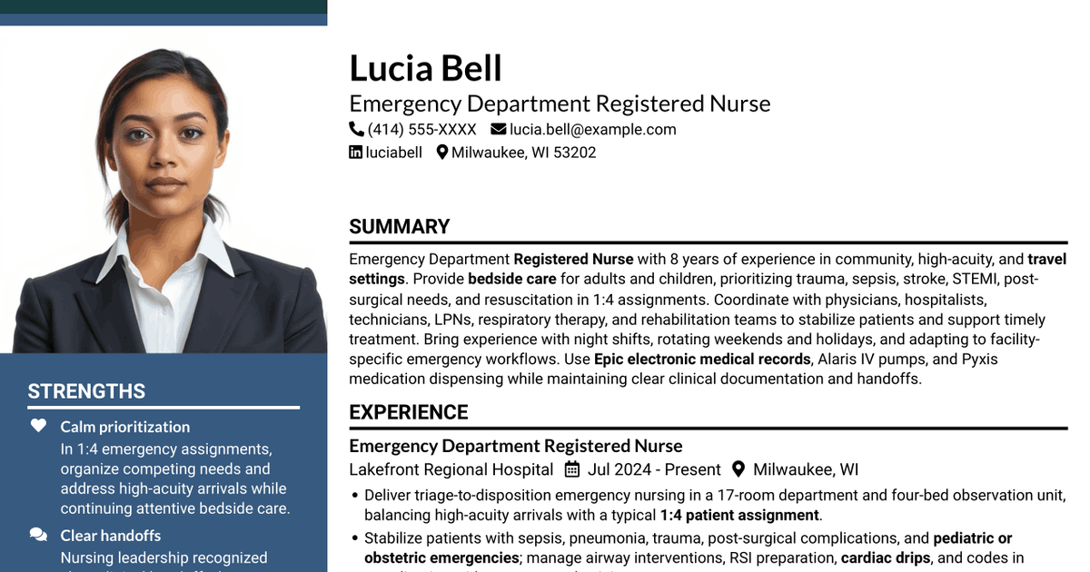 7 Emergency Department Registered Nurse Resume Templates with Example