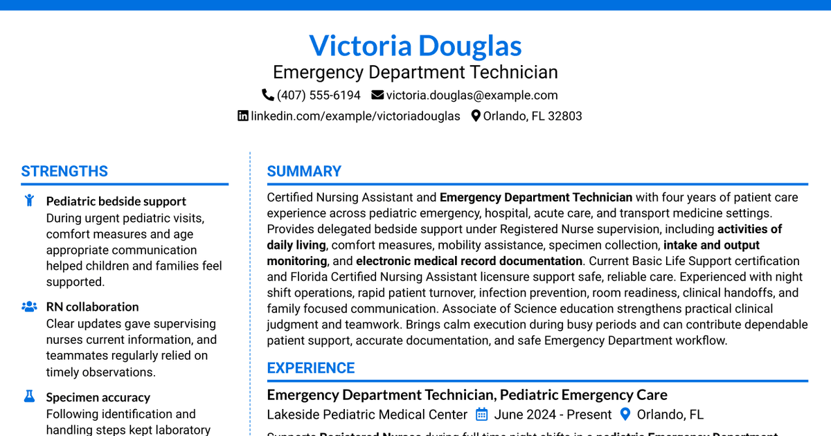 7 Emergency Department Technician Resume Templates with Example