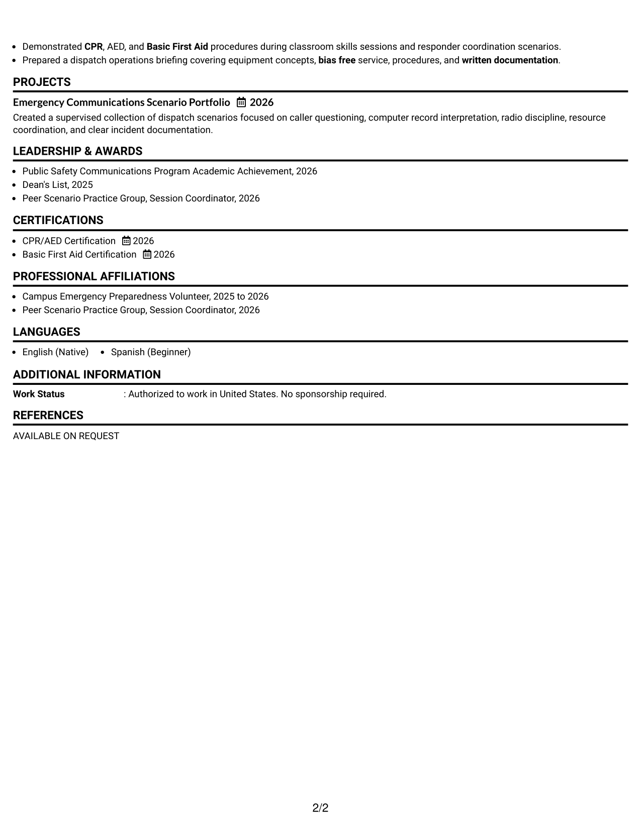 Resume Example Page 2