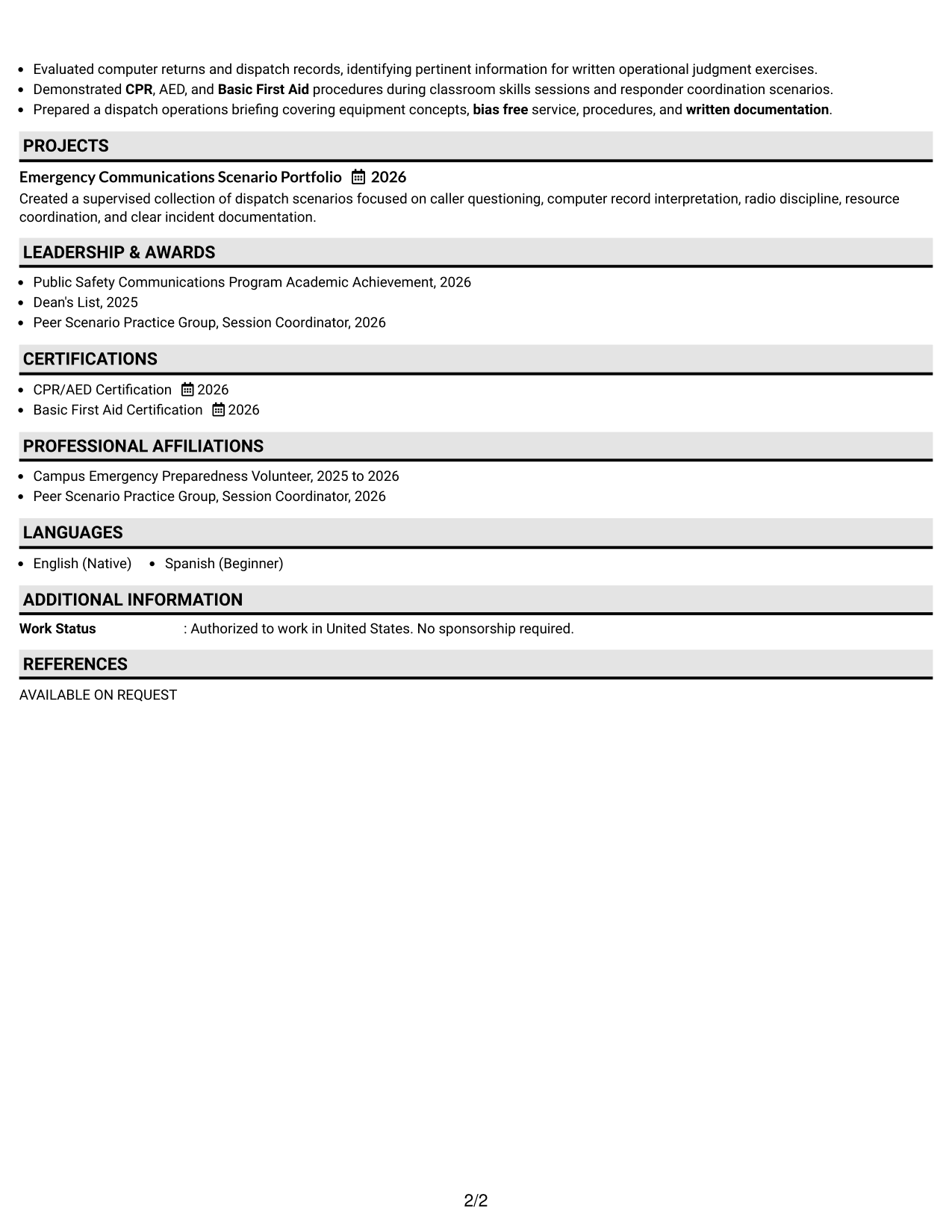 Resume Example Page 2
