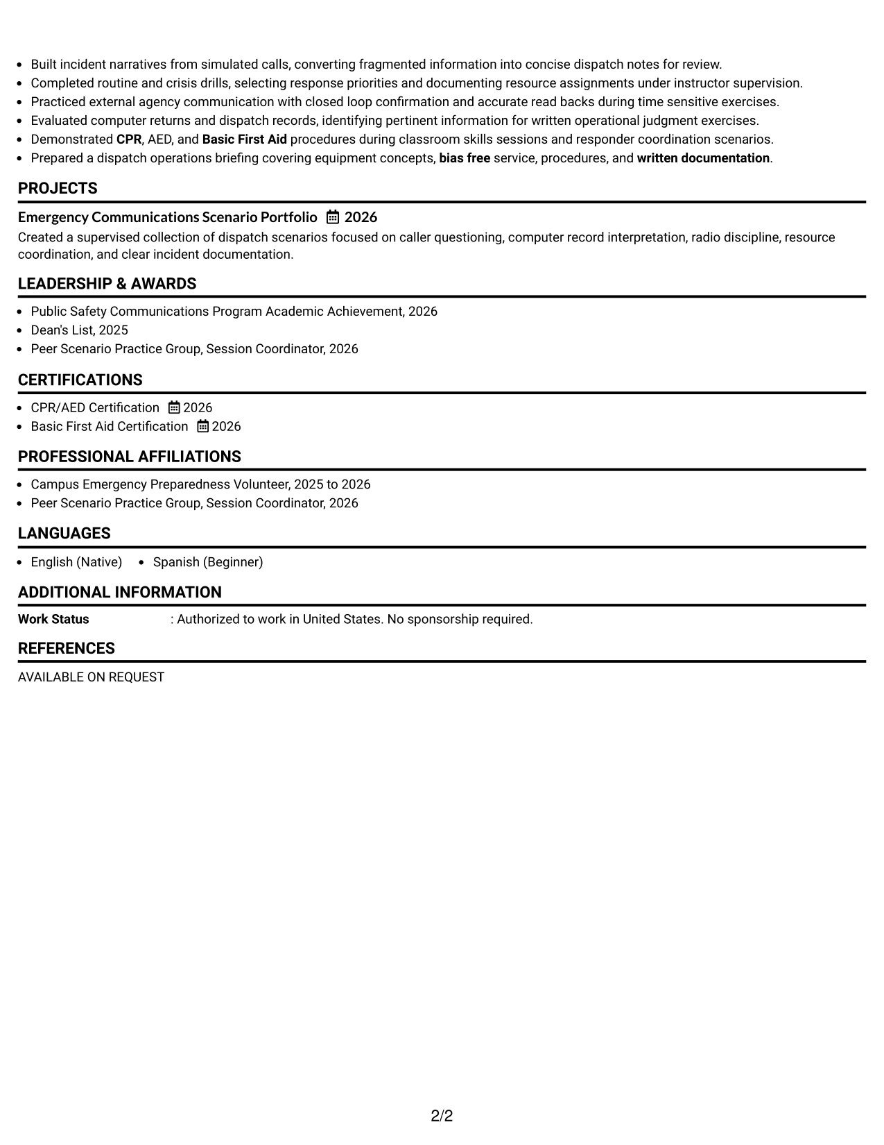 Resume Example Page 2