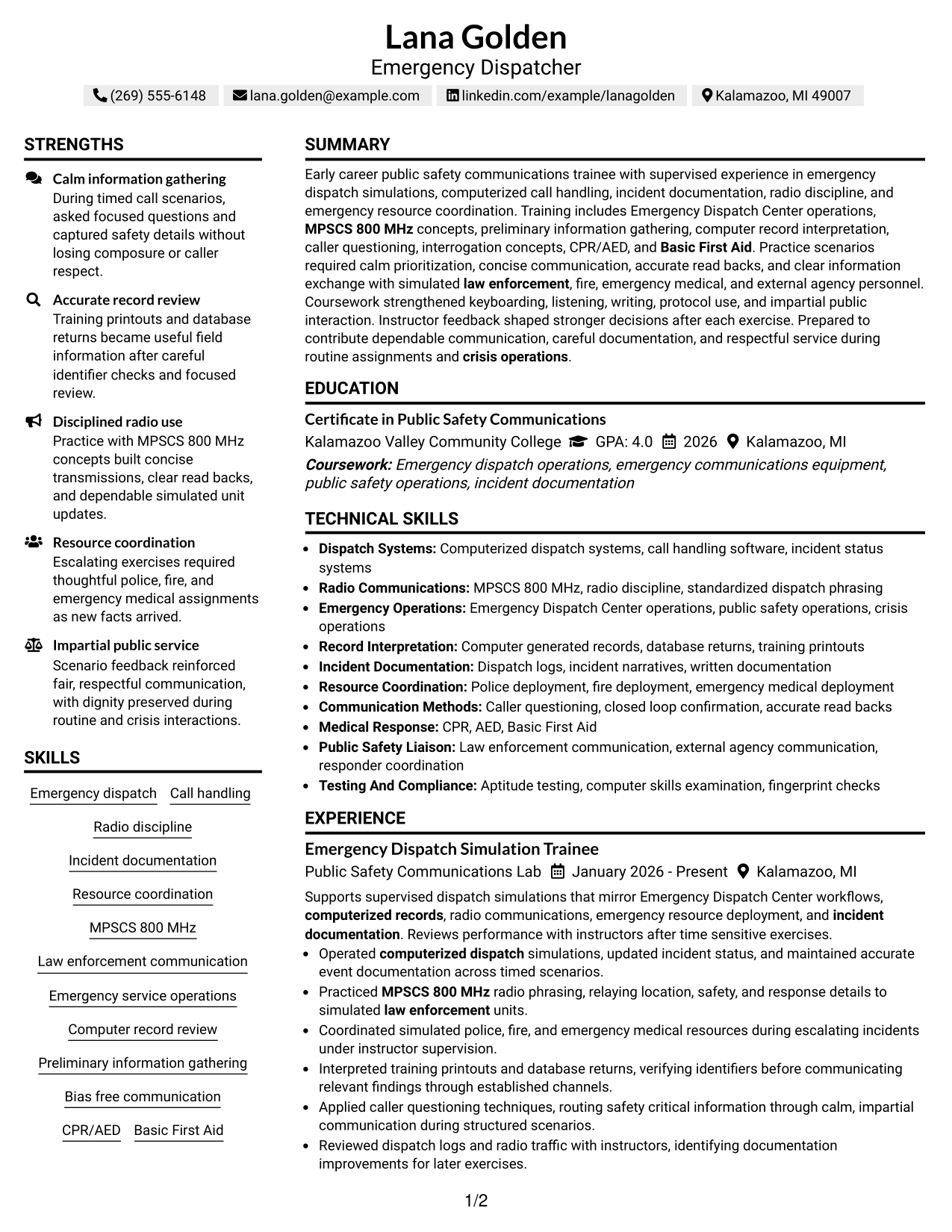 Resume Example Page 1