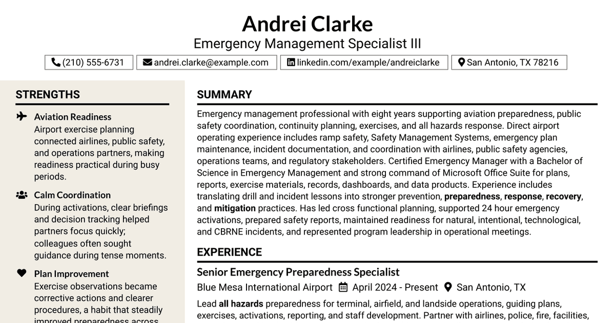 7 Emergency Management Specialist III Resume Templates with Example