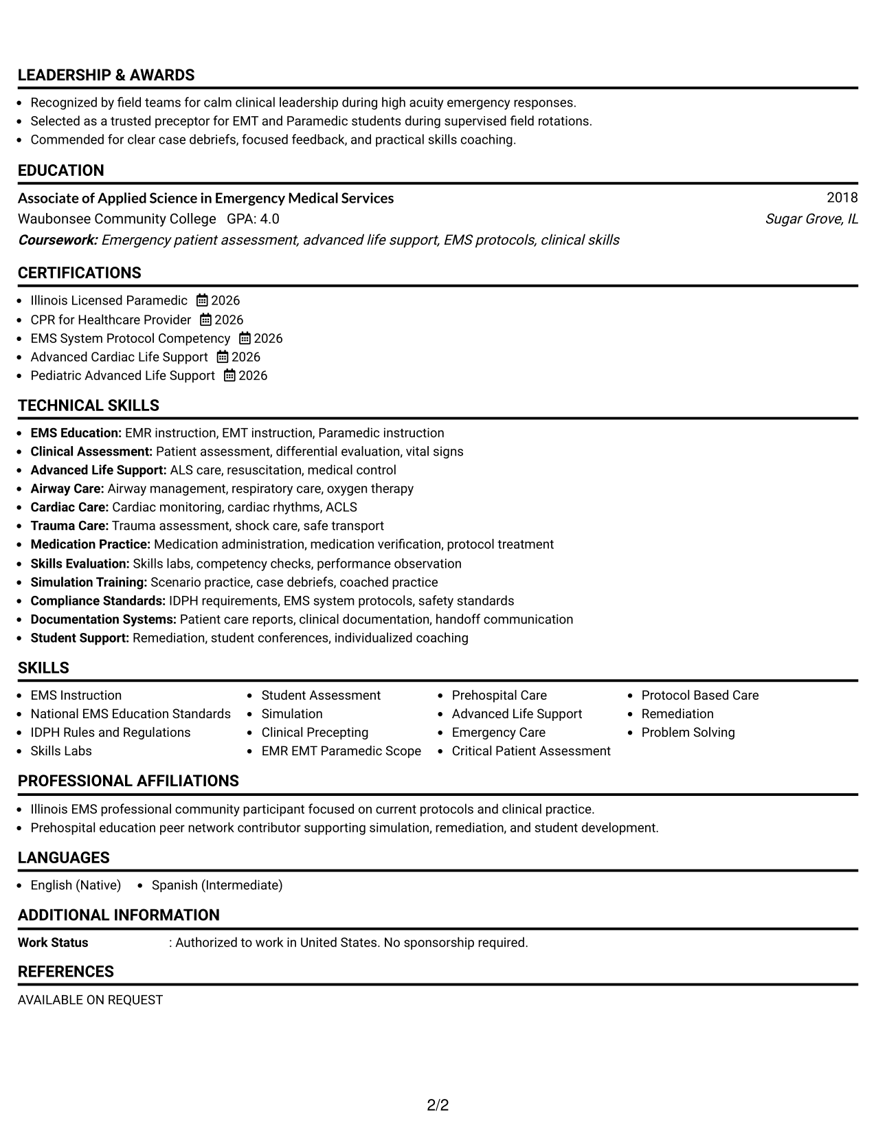 Resume Example Page 2