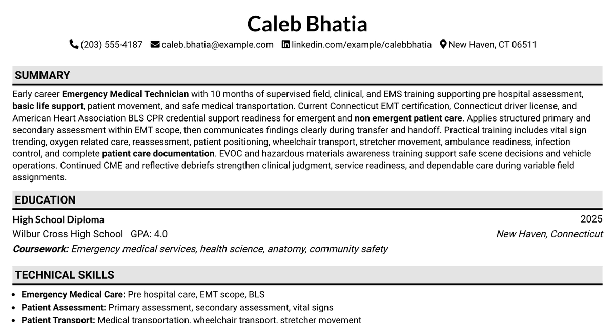7 Emergency Medical Technician Resume Templates with Example