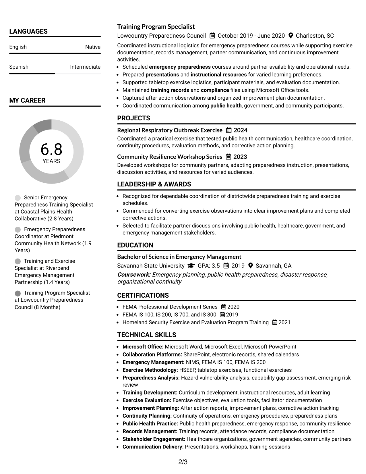 Resume Example Page 2